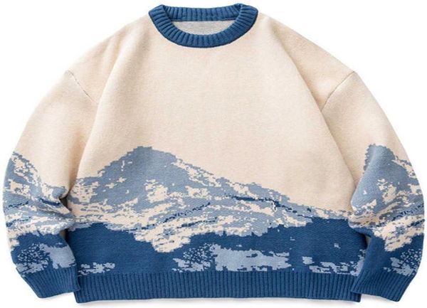 

men039s sweaters men hip hop streetwear harajuku vintage japanese style snow mountain knitted winter casual pullover knitwear g2469338, White;black