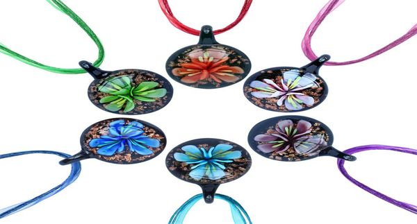 

whole 6color necklaces handmade murano lampwork glass mix color flower round gold dust pendants necklace jewelry gifts8462350, Silver