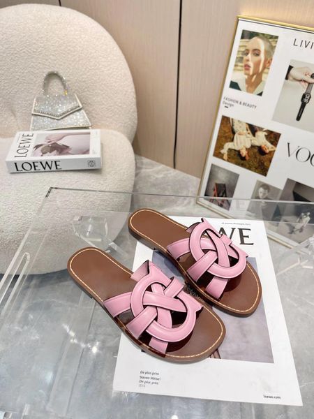 

designer women's flat heel sandals summer fashion luxury black white genuine leather slippers outdoor beach miters 35-42 with box