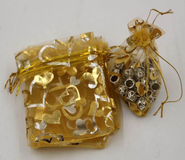 

jewelry packing 100pcs gold heart organza pouch wedding favor gift bags zz