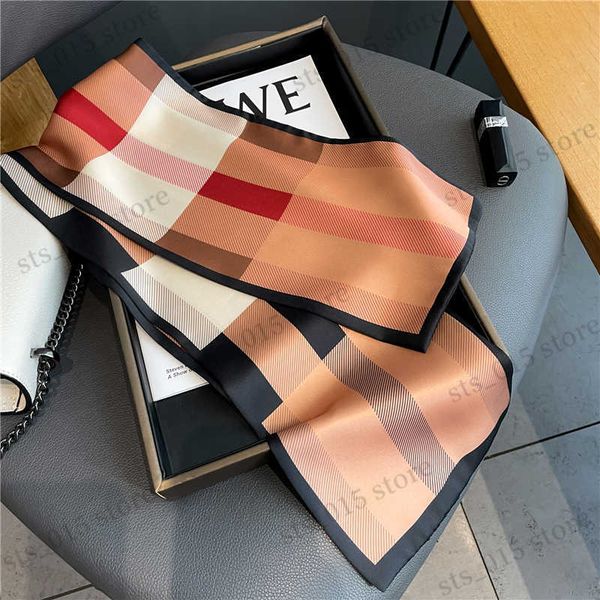 

shawls luxury long skinny satin silk scarf for women hair bands neck tie belt headband lady wraps foulard headkerchief bandana 2022 t230901, Blue;gray
