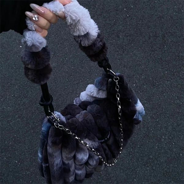 

evening bags original chain downy women s bag 2023 in autumn winter fur fashion tie dye color bolso mujer cute tote chic handbag 230831