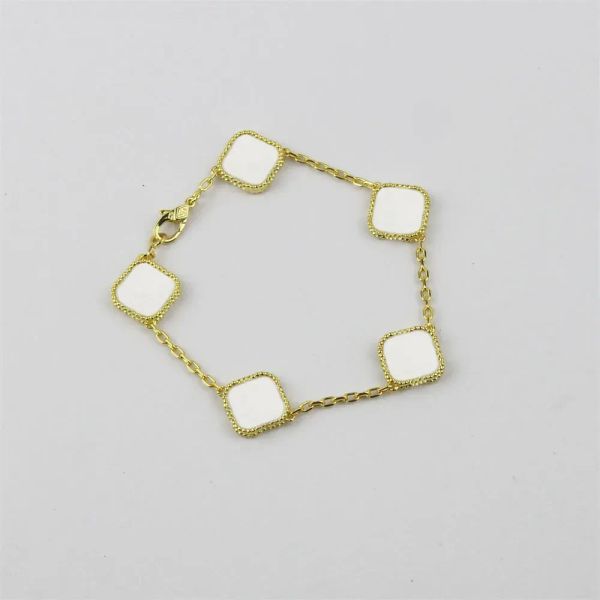 

dupe v c a bracelets not anklets for women four-leaf clover style gold rosegold silver chainswith box, Black