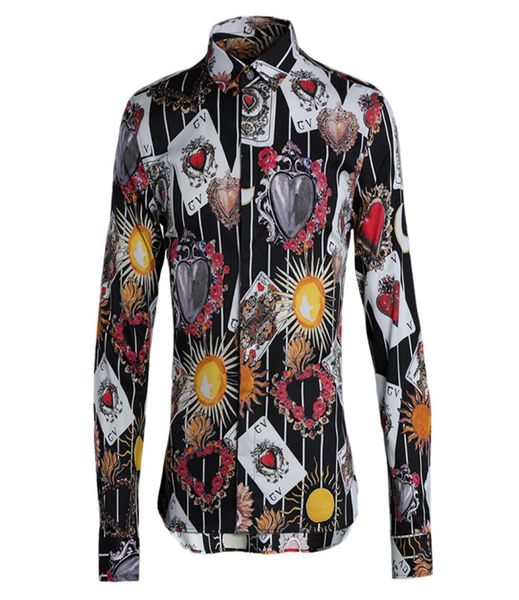 

european and american style new men dress shirt printed playing cards camisa masculino plus size 3xl 4xl fashion men casual shirt5421310, White;black