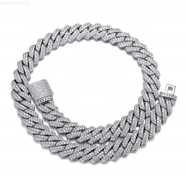 

18mm hip hop luxury jewelry 24inch iced out bling 925 silver rapper vvs moissanite diamond cuban chain