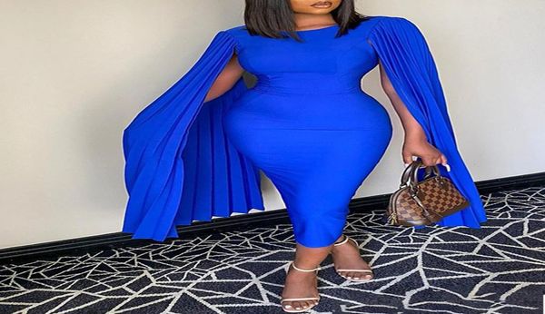 

plus size dresses 2022 summer new afracian formal dress women elegant ruched crew neck midcalf cape evening dress jld098m5895824, Black
