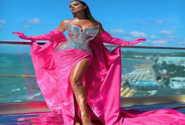 

evening dress yousef aljasmi kendal jenner women dress kim kardashian mermaid pink sweetheart gold feather appliques2172637, Black;pink
