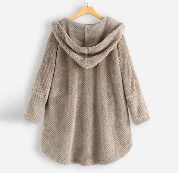 

fashionjacket fleece coat fashion women button coat hooded pullover loose sweater warm wide female jackets chaqueta mujer3186797, Black