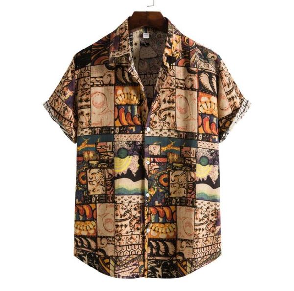 

casual printed shirt for men short sleeve botton down turndown collar loose comfortable cotton linen party beach hawaiian men033365967, White;black