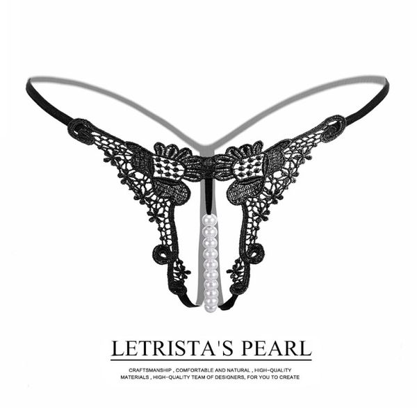 

new women039s gstrings lingerie lace transparent thongs panties g string with pearl crotchless culotte low waist femm1413679, Black;white