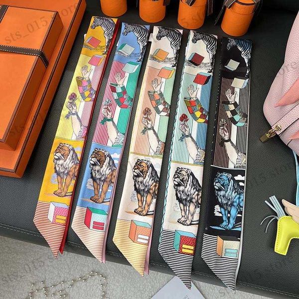 

scarves fashion summer % twill silk scarf women hair scarf brand skinny bag scarves design wrist towel foulard neckerchief headband t230425, Blue;gray