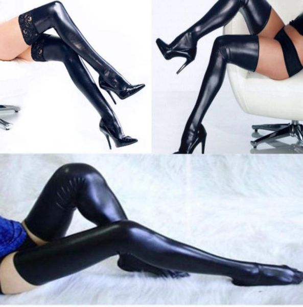 

womens ladies pu leather over knee longthigh high stockings alring6500184, Black;white