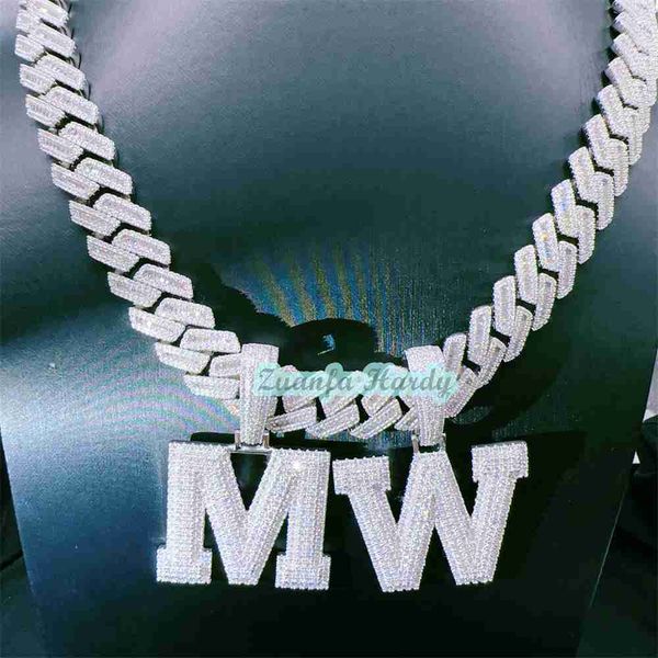 

pass diamond tester moissanite cuban link 100% 925 silver necklace 18mm vvs diamond baguette cuban link moissanite