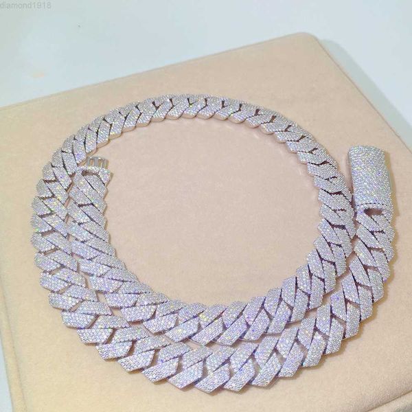 

hip hop jewelry necklace 15mm cuban chain iced out moissanite diamond cuban link chain popular with rappers, Silver