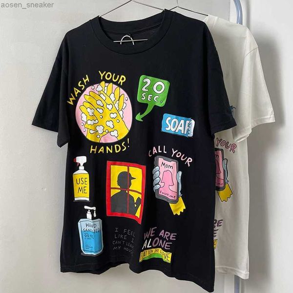 

the new summer chinatown market fashion short sleeve hand drawn doodles creative short sleeve streetwear, White;black