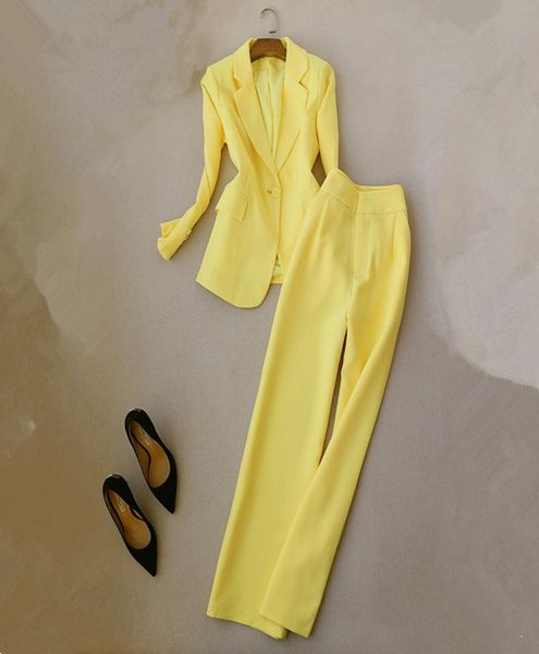 

spring suit women elegant office lady business suits female two piece sets femme full sleeve jackets and trouser suits9177943, White;black