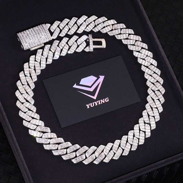 

rapper fashion design 20mm wide cuban link chain s925 silver baguette vvs moissanite with gra certificate gold plated necklace