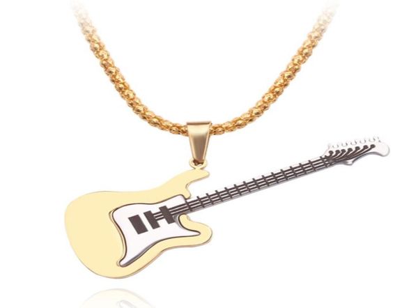 

hip hop stainless steel guitar necklace for men women mens pendants gold silver chain necklace jewelry gift9623663