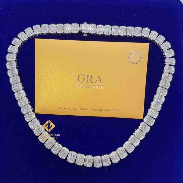 

iced out pass diamond tester gra certificates 9mm width 925 sterling silver vvs baguette moissanite diamond cluster tennis chain