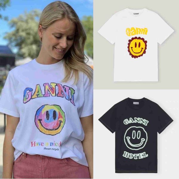 

ganni designer t shirt rainbow letter printed loose women's short sleeve t shirt 23ss fashion cotton ladies designer loose tee, White