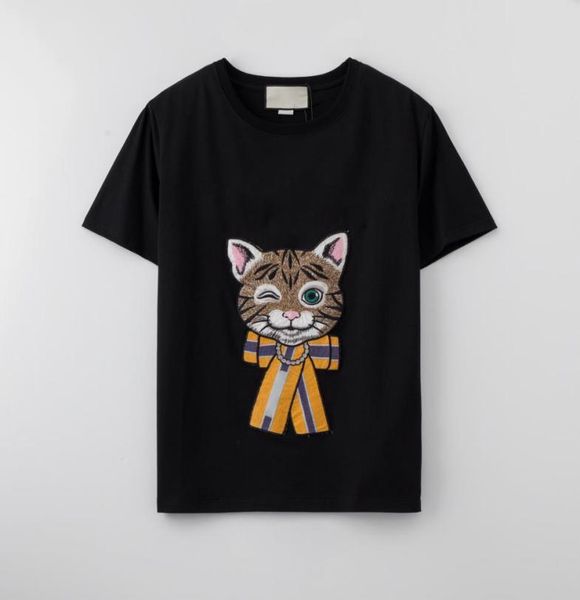 

100cotton embroidery cat t shirts whole fashion mens tshirt classic loose style womens tshirt highprecision knitting techno6366626, White;black