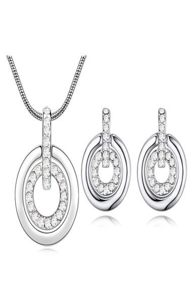

fashion double circle pendant necklace stud earrings for women crystals from rovski weddings jewelry set2800718, Silver