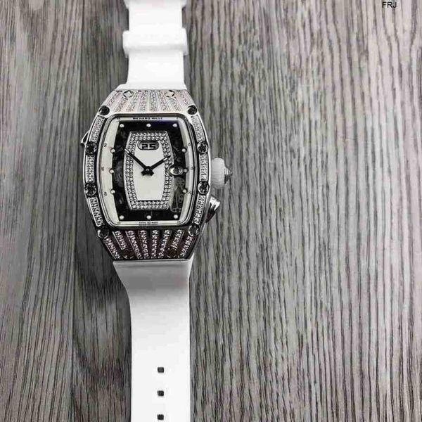 

designer richads mile watches business barrel shaped fully automatic mechanical womens miller watch fashion trend square diamond glow leisur, Slivery;black