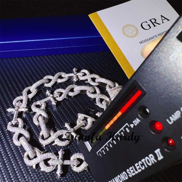 

zuanfa pass diamond tester luxury vvs moissanite diamond chain hip hop infinity cross charm moissanite cuban necklace, Silver