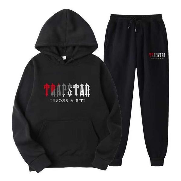

2023 new trapstar sweater set men's and women's multi color cool sports hoodie pants two piece set g1, Black