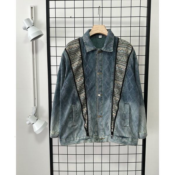 

mens jackets patchwork high street men women jeans jacket hip hop european american vintage streetwear casual loose denim coat y2k 230831, Black;brown