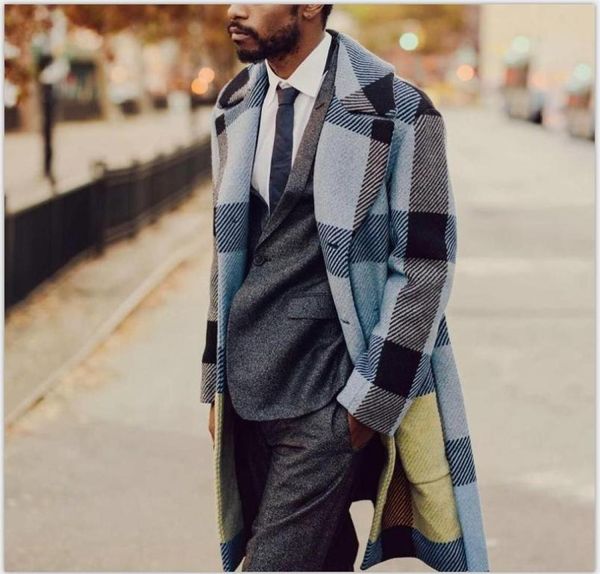 

men039s trench coats large size blue plaid vintage overcoats mens england gentleman winter for stylish long jackets check busin6629089, Tan;black