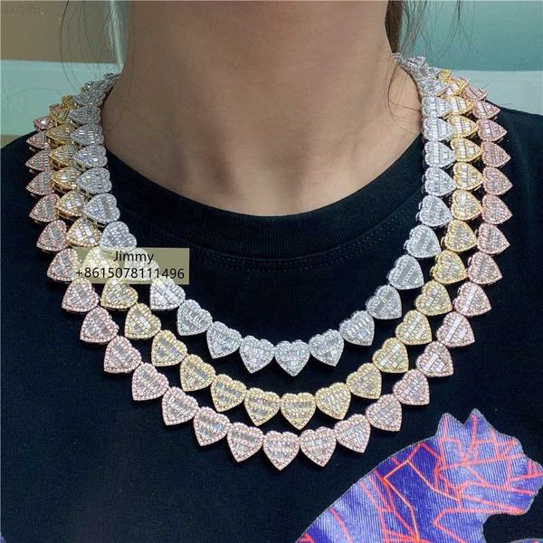 

fine jewelry rank luxury jewelry 13mm heart baguette moissanite chocker diamond cuban link chain, Silver