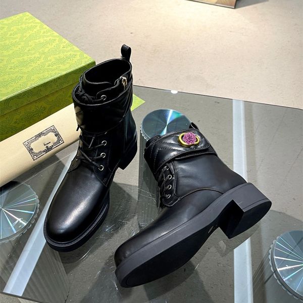 

classic martin boots 100% cowhide metal platform women shoes leather designer thick soled shoes fashion lady zipper short boot coarse size 3, Black