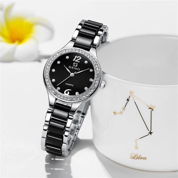 

star diamond ceramic bezel quartz meaningful womens watch comfortable bracelet hardlex ladies wrist watches218h, Slivery;brown