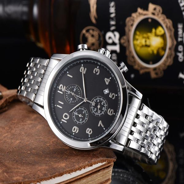 

boss watch mens luxury watches quartz movement 44mm all dial work hugo chronograph designer clock leather band waterproof montre d302c, Slivery;brown