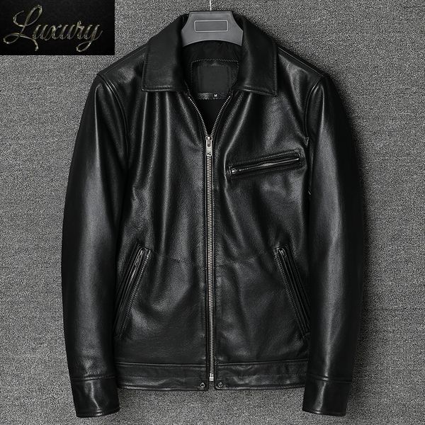 

men's leather faux spring natural calf skin genuine jacket cowhide slim real coat male clothes 230831, Black