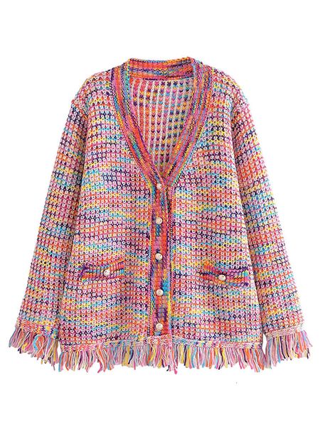 

women's sweaters fashion vintage rainbow color knit pullover women casual long sleeve zipper tassels sweater 2023 autumn ladies loose s, White;black