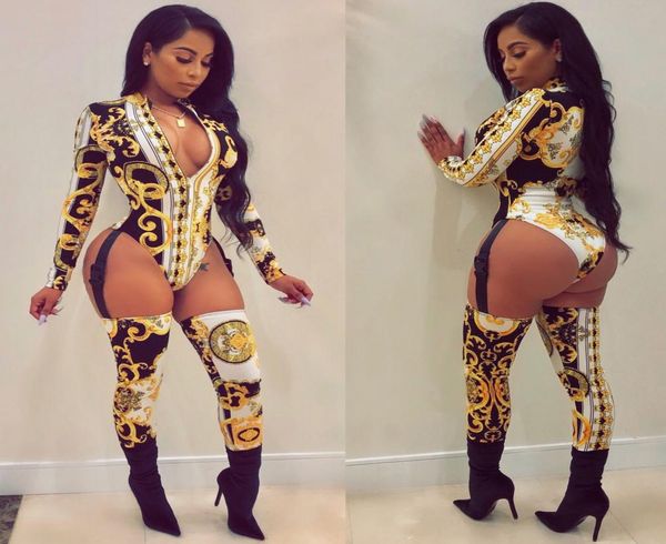 

women039s deep v neck long sleeve gold printed hollow out bodycon jumpsuits romper clubwear5304772, Black;white