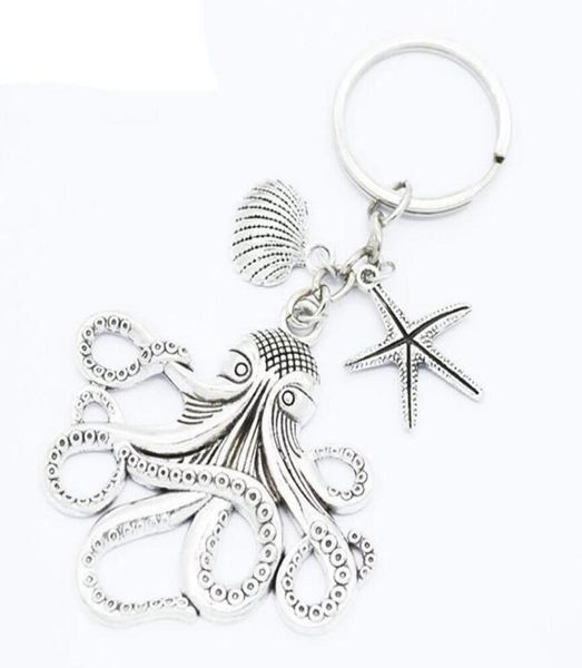 

ancient silver sea monster keychain big ocssquid charm pendant key chain men women holiday gift keychain4767627, Slivery;golden