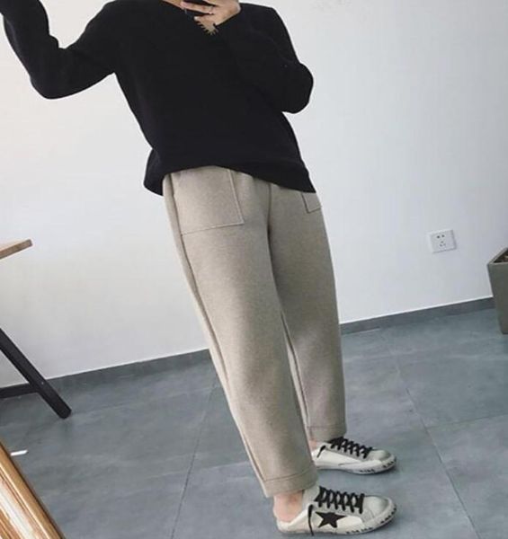 

fashion-thick women harem pants wool autumn winter pants women korean style ps size pantalon loose all-match trousers capris 11066 201016997, Black;white