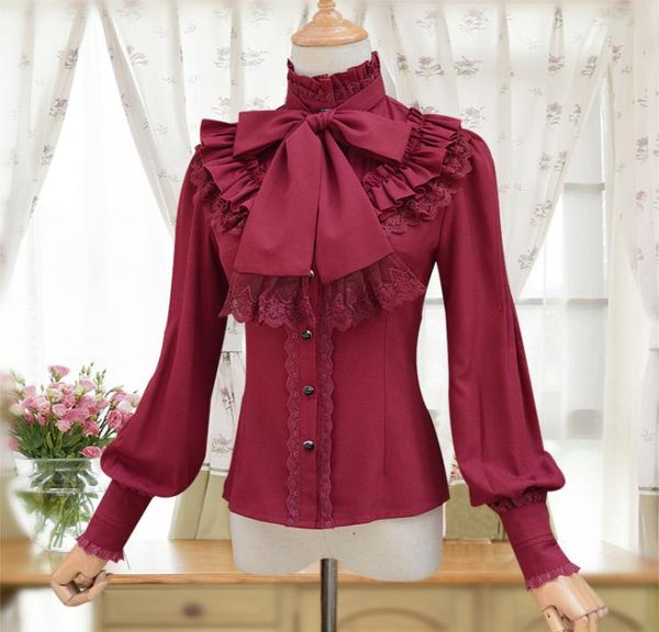 

wholevintage women039s lolita shirt gothic chiffon ruffle blouse long sleeve blusas blackwhitenavy blueburgundy3348083, White