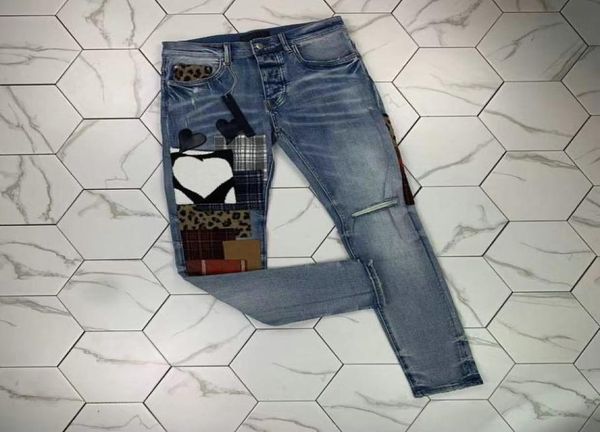 

hm398 mens jeans distressed motorcycle biker jean rock skinny slim ripped hole stripe fashionable snake embroidery de2545735, Blue