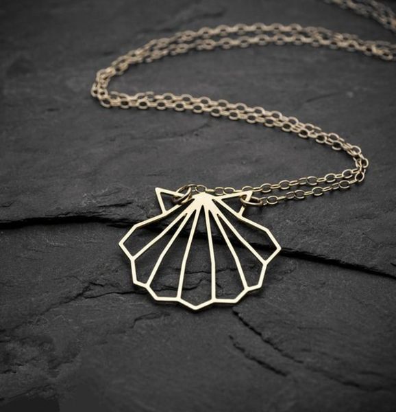

geometric origami sea clam shell necklace nautical ariel mermaid conch seashell pendant chain necklaces for ocean beach party gift5808777, Silver