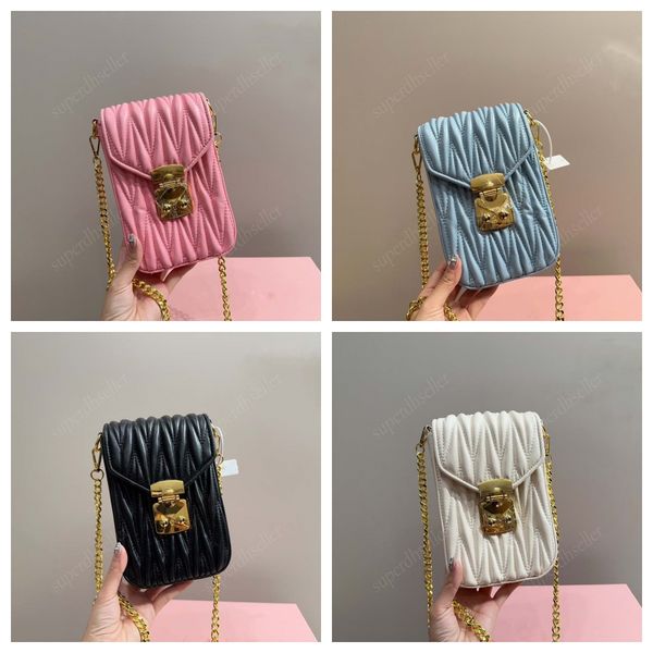 

four color pleated cell phone bag mini genuine leather shoulder bag metal chain buckle shoulders crossbody luxury designer phone bags artwor