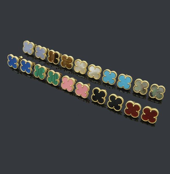 

luxury designer stud earrings black white red green love fourleaf clover cleef earrings womens earring jewelry8556403, Golden;silver