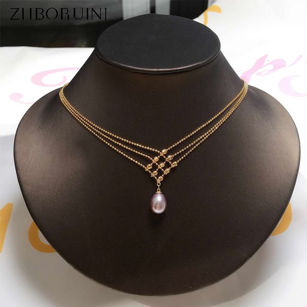 

pendant necklaces zhboruin 14k gold plated multilayer bead chain 100 freshwater pearl necklace exquisite clavicle jewelry woman 230831, Silver