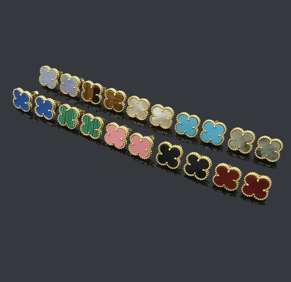 

luxury designer stud earrings black white red green love fourleaf clover cleef earrings womens earring jewelry1587818, Golden;silver