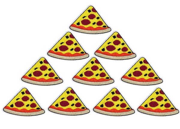 

10 pcs cheese pizza patch for clothing bags iron on embroidery patches for jeans diy fabrics for patchwork sew on badge9927424, Black