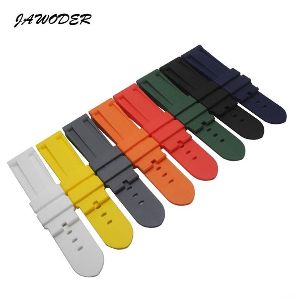 

jawoder watch band man 24mm black white red orange blue gray green yellow silicone rubber diver watch strap without buckle for pan2589, Black;brown