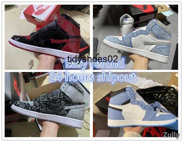 

24 hours shipout air jumpman 1 1s og high basketball shoes rebellionaire patent bred brotherhood dark marina university blue mocha shadow wo, Black